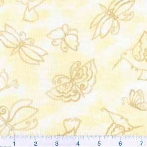   Birds Butterflies & Dragonflies Pale Yellow Fabric By The Yard: Arts