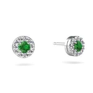  14K White Gold Round Genuine Emerald Earrings Jewelry