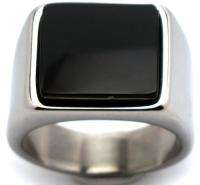 Mens Rectangle Onyx 316L Stainless Steel Polished Ring  