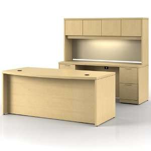   Desk & Credenza Set, Natural Maple Laminate, Champag