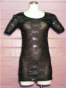 Black Silver Sparkle w/Sequin S S Party Mini Dress,Sz S  