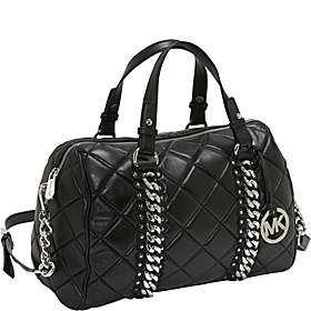 Quilted Studded ID Chain Large Top Zip Satchel Black