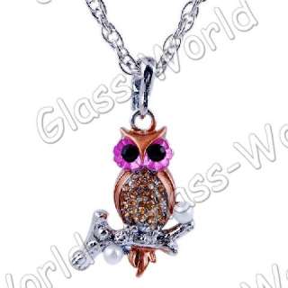 Owl Rhinestone&Enamel&Imitate Pearl Pendant Necklaces  