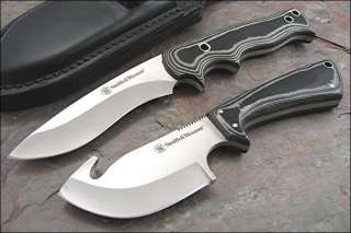 Smith & Wesson Black Micarta Hunter Guthook Hunting Combo Knife Set 
