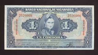 NICARAGUA RARE WONDERFUL 1 CORDOBA 1949 HIGH GRADE NOTE  