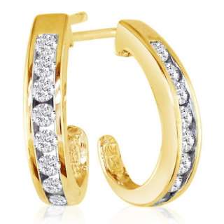 10K Yellow Gold Diamond J Hoop Earrings 1/4ct tw.  