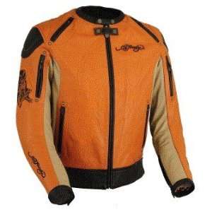ED HARDY Motorsports Mens SPEED KING Orange Leather Motorcycle Jacket