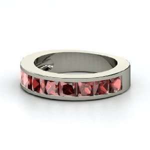  Chloe Band, 14K White Gold Ring with Red Garnet Jewelry