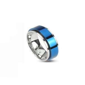 : Stainless 2 Tone Double Layered Ring with Electric Blue IP Spinning 