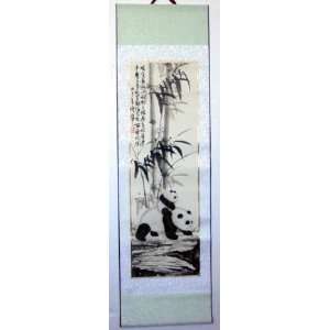  Chinese Watercolor Painting Scroll Bamboo Panda 