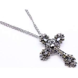  RELIGIOUS JEWELRY   Cross Design Gray Crystal Necklace 