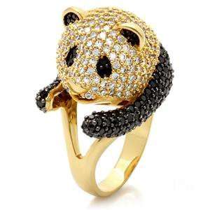  14kt Gold Plated Pave CZ Panda Ring Jewelry