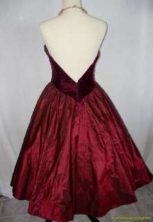 Vintage 80s Dress 50s Inspired Burgundy Velvet/Tafetta  