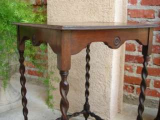 Antique English Tiger Oak Barley Twist SQUARE Lamp End Table  