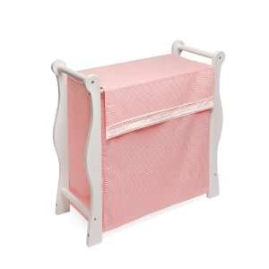  Badger Basket White Wood Sleigh Style Hamper   Pink Waffle Baby