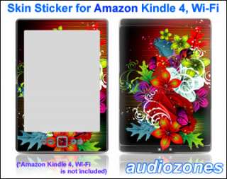   Sticker Decal Assorted Flower Design for  Kindle 4 Wi Fi Reader