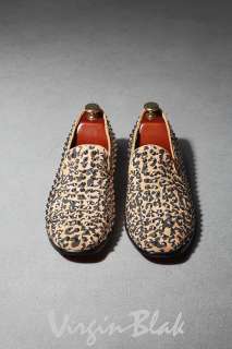 vb HOMME Spike Studded Leopard Leather Loafers 3QN  