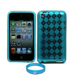 com Scratch Proof Silicone Aqua Blue Case for iPod Touch 4G + Mirror 