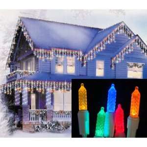   Multi Color LED Lighted Twinkling Icicle Christmas Lights   White Wire