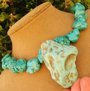 TURQUOISE CHUNKY RAW PENDANT NECKLACE AQUA BLUE big GEM ALL NATURAL 