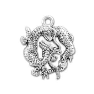  Antique Pewter Chinese Dragon Pendant 