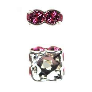   Square Rondelles with Rose Colored Crystals (6) Arts, Crafts & Sewing