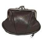 100% Leather Change Purse with Clasp Brown #KO3W