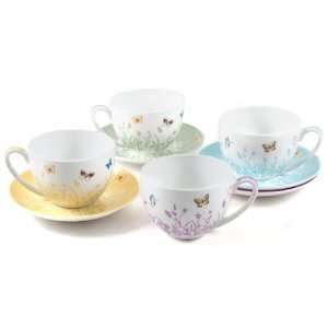   Bone China Tea Cup and Saucer Set, Service for 4: Kitchen & Dining
