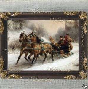 Horse Sleigh Lady Gent People Dollhouse Picture Winter  