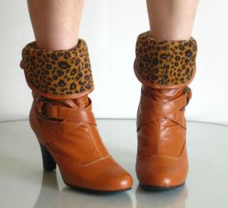 New Womens Medium Heel Mid Calf Slouchy Short Boots  