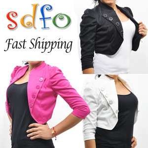 New Sexy Collarless 3/4 Sleeve Casual Vogue Suits Blazer Jacket S M L 