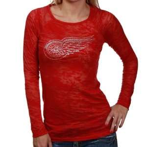  by Alyssa Milano Detroit Red Wings Ladies Red Burnout Long Sleeve T 
