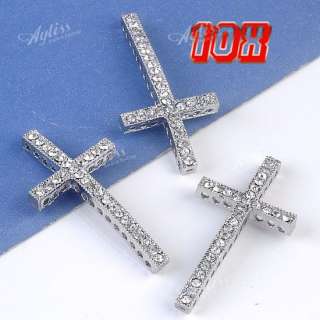10pcs Clear Crystal Cross Curved Spacer Loose Beads Jewelry Findings 