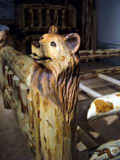 Grizzly Bear Chainsaw Carving carved TWIN size LOG BED  