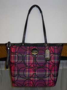 MINT AUTH Coach Tartan Plaid Signature Pink Multicolored Tote/Handbag 