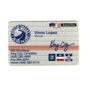  Collectible Phone Card South Valley Auto Plaza Vince Lopez (King 