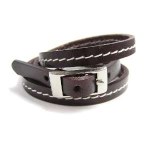  Thin Brown Leather Wrap Bracelet: Jewelry