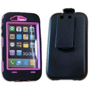  IPHONE 3G 3GS BLACK PINK DOUBLE LAYER PROTECTIVE CASE + HOLSTER 