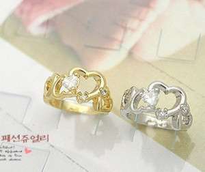 New Cute Gold Sweet Love Heart CZ Fashion Ring Size 6  
