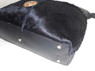 CLAUDIA FIRENZE Italian Black Soft Leather Calf Hair Large Tote 