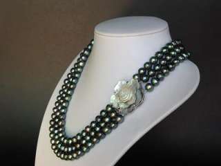 Necklace 3S FW Dark Gray Pearls Abalone Cameo Pendent  
