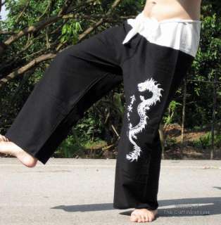 prices black cotton yoga pants sz med long chinese dragon