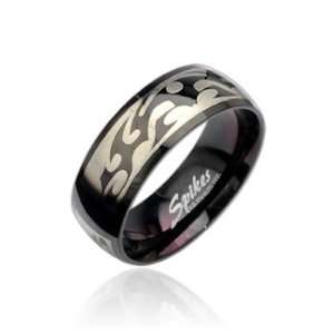    316L Stainless Steel Black Ring with Tribal Engraving, 11 Jewelry