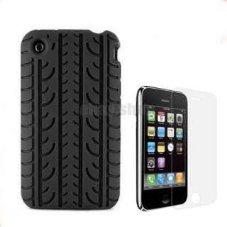 Black Tyre Silicone Skin Case +Film for iphone 3G 3GS S  