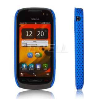 DARK BLUE PERFORATED MESH HARD BACK CASE COVER FOR NOKIA 701  