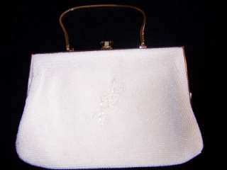 VINTAGE BEADED PEARL EVENING BAG PURSE WHITE  