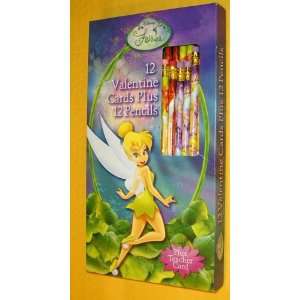  Disney Fairies Tinkerbell 12 Valentine cards & Pencils 