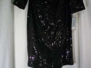 Anne Klein Little Black Sequin Dress 3/4 Sleeves Size 8 (0950 