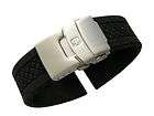 Black Rubber Watch Strap Stainless Steel Deployment Buckle 20mm Mens 