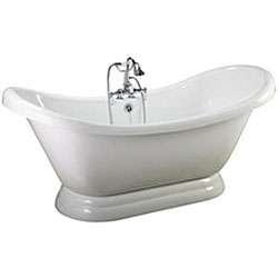   White 73 inch Double Slipper Pedestal Tub and Faucet  